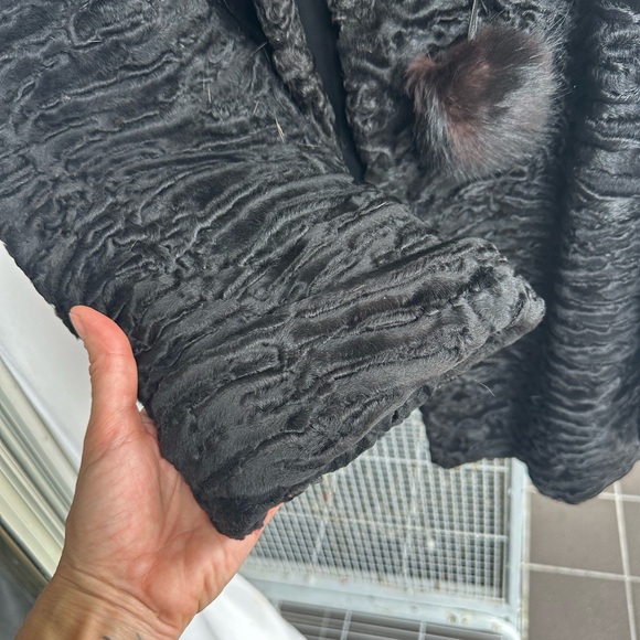 Vintage authentic Swakara black lamb and fox fur pompom coat - Picture 5 of 7